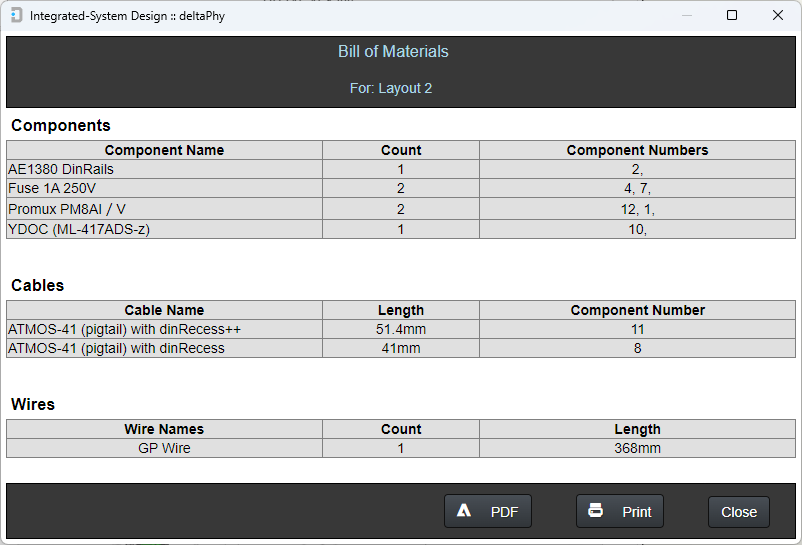 image of Bill of Materials dialog called from layout editor