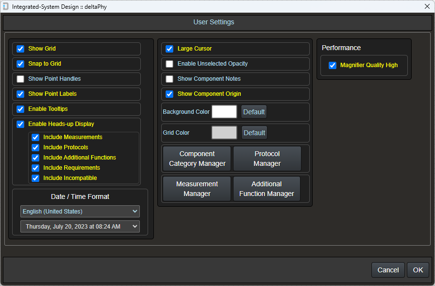 Image of user settings dialog for schematic editor