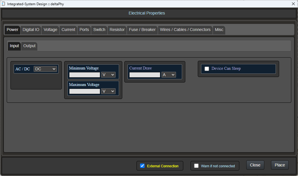 Electrical Properties Dialog