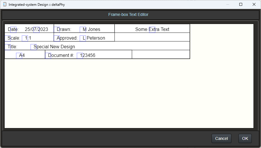image of frame text box editor dialog