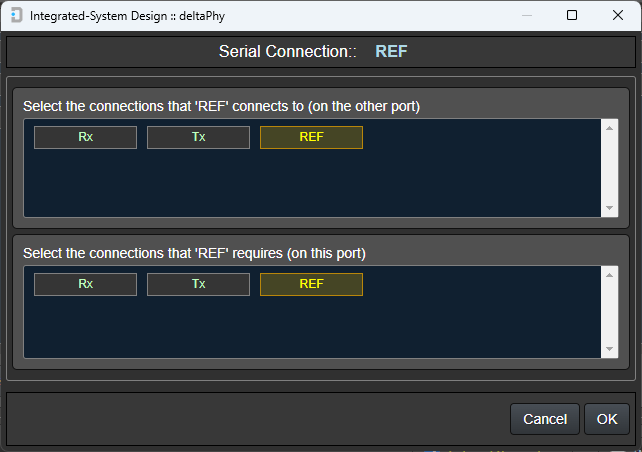 Example RS232 REF port connection properties editing