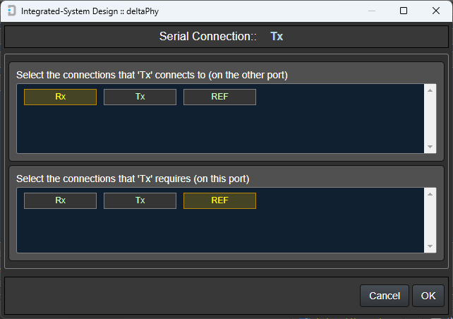Example RS232 Tx port connection properties editing